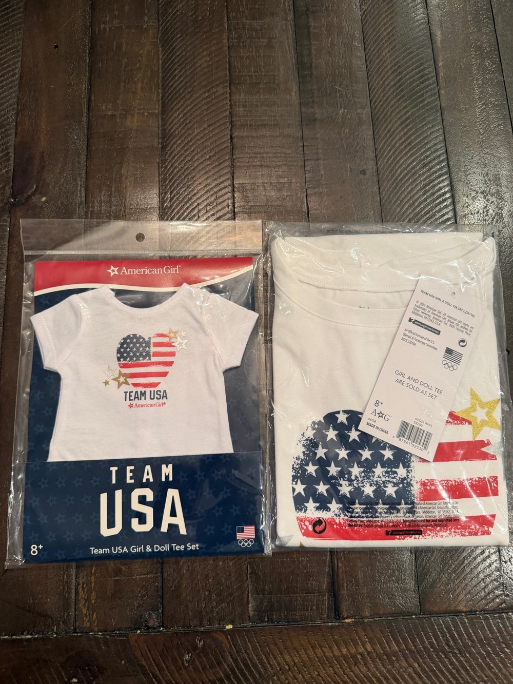 American Girl White Tee with Patriotic Heart and Stars